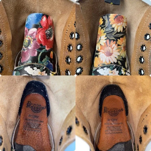 Vintage Dr. Martens England MIE Floral Print Leather Boots Toddler - Picture 10 of 14